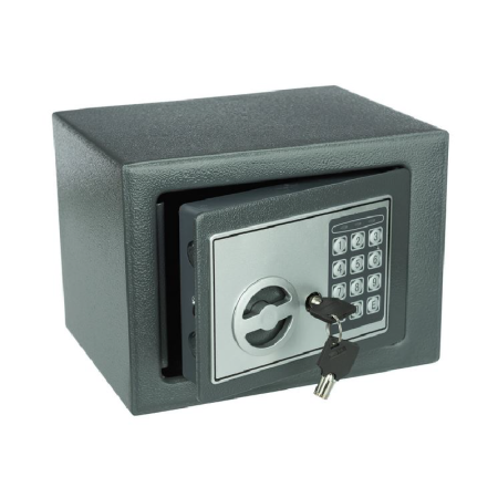 Produse - Seif metalic compact cu cifru electronic si cheie de siguranta SUPER TRENDS®, 230 x 170 x 170 mm, Gri Inchis