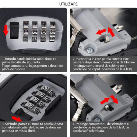 Seif Pentru Chei SUPER TRENDS®,  Montare pe Perete, Cod din 4 Cifre Resetabil, Rezistent la Apa, 11.7x9.5x4 cm, Negru [4]