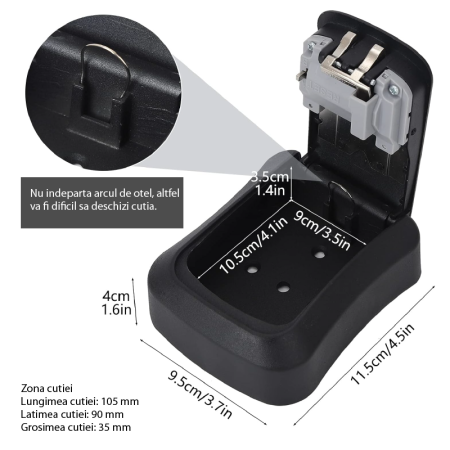 Seif Pentru Chei SUPER TRENDS®,  Montare pe Perete, Cod din 4 Cifre Resetabil, Rezistent la Apa, 11.7x9.5x4 cm, Negru [5]