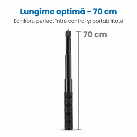 Selfie Stick Compatibil cu Insta 360 SUPER TRENDS® 70 cm Din Aliaj De Aluminiu, Selfie Stick Invizibil X3 X2 One X One R, Selfie Stick Aluminiu Profesional Cu Filet Standard, Suport Camera 360 Stabil Negru Obsidian Pentru Filmari 360° De Inalta Calitate [3]