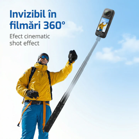 Selfie Stick Compatibil cu Insta 360 SUPER TRENDS® 70 cm Din Aliaj De Aluminiu, Selfie Stick Invizibil X3 X2 One X One R, Selfie Stick Aluminiu Profesional Cu Filet Standard, Suport Camera 360 Stabil Negru Obsidian Pentru Filmari 360° De Inalta Calitate [15]