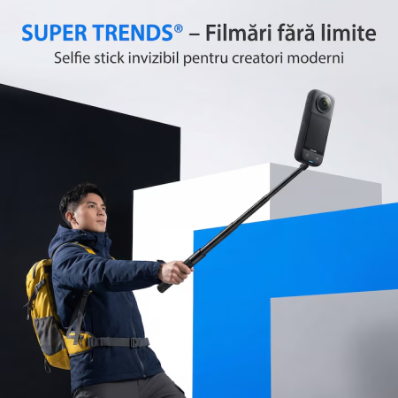Selfie Stick Compatibil cu Insta 360 SUPER TRENDS® 70 cm Din Aliaj De Aluminiu, Selfie Stick Invizibil X3 X2 One X One R, Selfie Stick Aluminiu Profesional Cu Filet Standard, Suport Camera 360 Stabil Negru Obsidian Pentru Filmari 360° De Inalta Calitate [14]