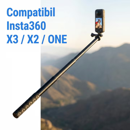 Selfie Stick Compatibil cu Insta360 Super Trends® 17-110 cm Din Aliaj De Aluminiu, Selfie Stick Invizibil, Compatibil cu X3 X2 One X One R, Selfie Stick Aluminiu Extensibil Cu Filet Standard, Suport Camera 360 Stabil Negru Mat, Filmari Profesionale 360° [8]