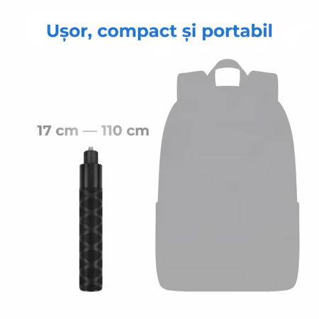 Selfie Stick Compatibil cu Insta360 Super Trends® 17-110 cm Din Aliaj De Aluminiu, Selfie Stick Invizibil, Compatibil cu X3 X2 One X One R, Selfie Stick Aluminiu Extensibil Cu Filet Standard, Suport Camera 360 Stabil Negru Mat, Filmari Profesionale 360° [6]