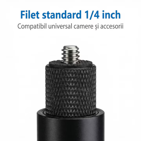 Selfie Stick Invizibil Super Trends® 22.5-120 cm Din Aliaj De Aluminiu, Selfie Stick Insta360 Compatibil Cu X3 X2 One X One R, Selfie Stick Aluminiu Extensibil Cu Filet Standard, Suport Camera 360 Stabil Negru Lucios Pentru Filmari Profesionale [6]