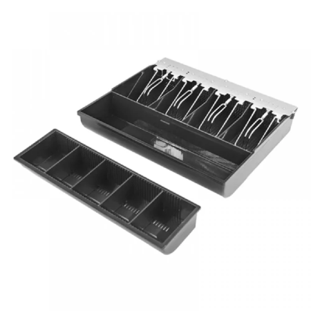 Sertar de Bani Pentru Case de Marcat SUPER TRENDS®, 4 Compartimente pentru Bancnote, 5 Compartimente pentru Monede, 2 Chei, 33 x 34 x 9 cm, Negru [2]