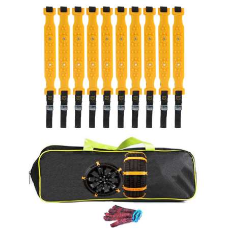 Auto & Moto - Set 10 Benzi Antiderapante Auto SUPER TRENDS® Pentru Zapada si Noroi cu Geanta de Transport si Manusi