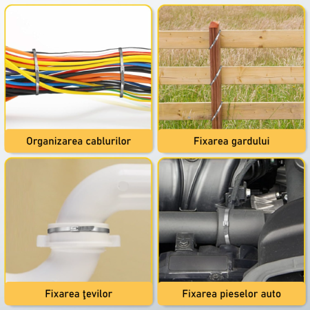 Set 100 Coliere din Inox (4,6 x 300 mm) SUPER TRENDS®, cu Foarfeca de Taiat, Galben, Argintiu [3]