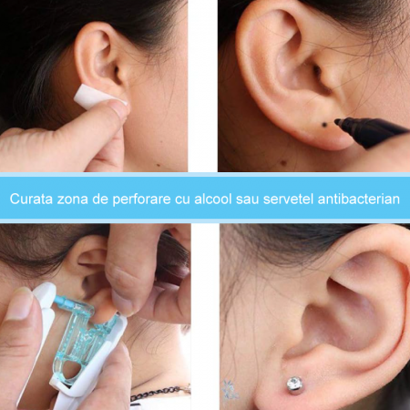 Set 2 Buc Dispozitiv Pentru Piercing Ureche Profesional SUPER TRENDS®, Steril, de Unica Folosinta, Alb, Inclus un Cercel Din Otel Medicinal de 4 mm [6]