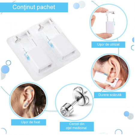 Set 2 Buc Dispozitiv Pentru Piercing Ureche Profesional SUPER TRENDS®, Steril, de Unica Folosinta, Alb, Inclus un Cercel Din Otel Medicinal de 4 mm [1]