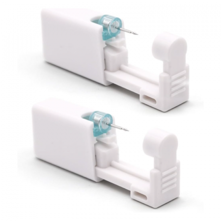 Ingrijire Personala - Set 2 Buc Dispozitiv Pentru Piercing Ureche Profesional SUPER TRENDS®, Steril, de Unica Folosinta, Alb, Inclus un Cercel Din Otel Medicinal de 4 mm