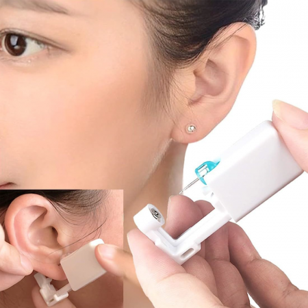 Set 2 Buc Dispozitiv Pentru Piercing Ureche Profesional SUPER TRENDS®, Steril, de Unica Folosinta, Alb, Inclus un Cercel Din Otel Medicinal de 4 mm [3]