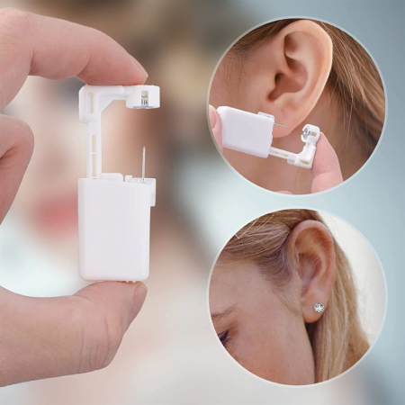 Set 2 Buc Dispozitiv Pentru Piercing Ureche Profesional SUPER TRENDS®, Steril, de Unica Folosinta, Alb, Inclus un Cercel Din Otel Medicinal de 4 mm [5]