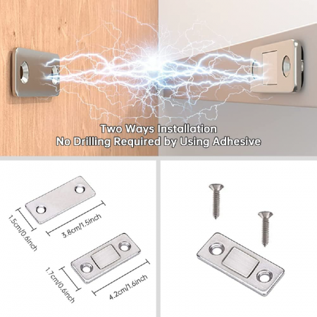 Set 2 Bucati Magneti Puternici Din Otel Inoxidabil Profesional SUPER TRENDS® Pentru Usi de Mobila, Usi Glisante, Bucatarie, Fereastra, Instalare: Autoadeziv Sau Suruburi [3]