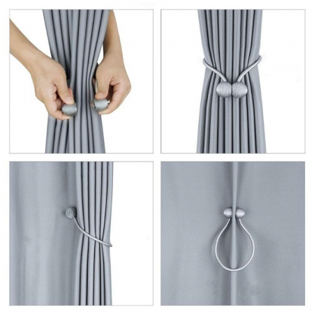 Set 2 Bucati Prinderi Magnetice Pentru Perdele si Draperii Premium SUPER TRENDS®, Tip Snur cu 2 Magneti, Negru [7]