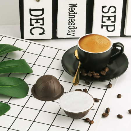 Set 2 Capsule de Cafea Reutilizabile si Lavabile SUPER TRENDS® de 150 ml (Maro) si 230 ml (Negru), compatibile cu Nespresso Vertuo si 30 Folii de Aluminiu [5]