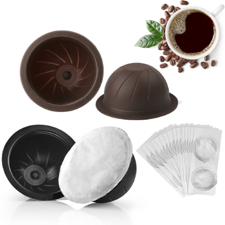 Set 2 Capsule de Cafea Reutilizabile si Lavabile SUPER TRENDS® de 150 ml (Maro) si 230 ml (Negru), compatibile cu Nespresso Vertuo si 30 Folii de Aluminiu [7]