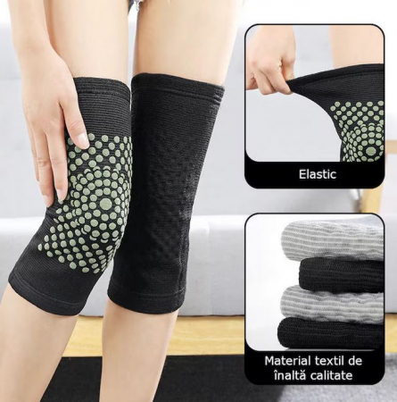 Set 2 Genunchiere Premium cu Auto-Incalzire, cu Turmalina SUPER TRENDS®, Elastice, Marime Universala, Unisex, Negru [2]