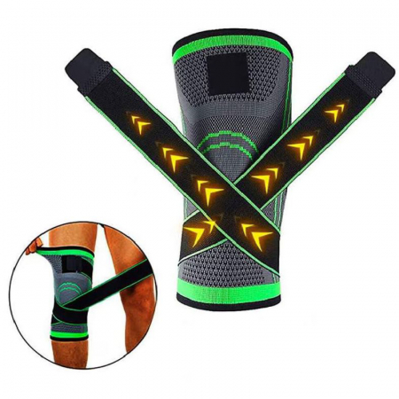 Set 2 Genunchiere Premium SUPER TRENDS®, Marime Universala, cu Bretele Pentru Sustinere, Negru-Verde [8]