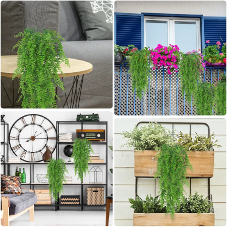 Set 2 Plante Artificiale Suspendate Tip Feriga SUPER TRENDS®, Decor Interior si Exterior, 70 cm, Verde [6]