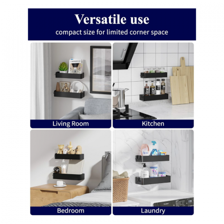 Set 2 Rafturi Pentru Baie si Dus cu Adeziv Premium SUPER TRENDS®, Organizator Baie, Montaj Fara Gaurire, Otel Inoxidabil Antirugina, Negru [6]