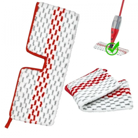 Set 2 Rezerve Mop Premium SUPER TRENDS® Compatibila cu Mop Vileda 1-2 Spray Max, Alb-Rosu [6]