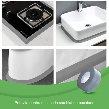Set 2 Role Banda de Etansare Autoadeziva Premium SUPER TRENDS®, Impermeabila, Anti-Mucegai, PVC si PE, Usor de Aplicat in Baie sau Bucatarie, Gri [3]