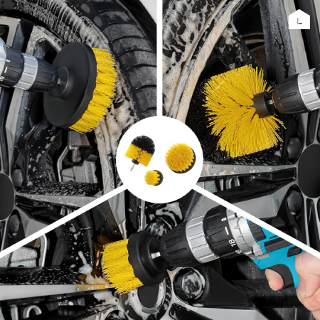 Set 3 Perii Rotative Din Plastic Profesional SUPER TRENDS®, Diferite Marimi, Pentru Curatare Profunda Autovehicule, Tapiterii, Placi de Faianta, Trepte de Piscina, Podele de Garaj, Galben-Negru [5]