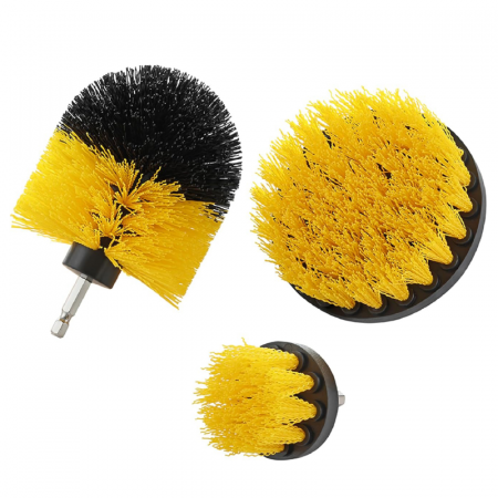 Scule & Unelte Bricolaj - Set 3 Perii Rotative Din Plastic Profesional SUPER TRENDS®, Diferite Marimi, Pentru Curatare Profunda Autovehicule, Tapiterii, Placi de Faianta, Trepte de Piscina, Podele de Garaj, Galben-Negru
