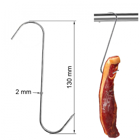 Set 30 Carlige din Inox Pentru Carne, Macelarie sau Afumatoare Premium SUPER TRENDS®, Pentru Suspendat Carnea, Pentru Toate Tipurile de Carne, Tip S, 130 x 40 x 2 mm, Argintiu [1]
