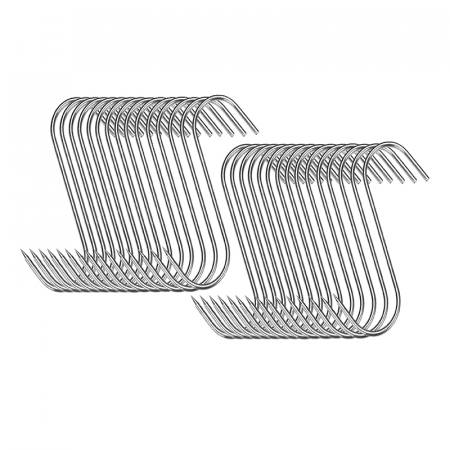 Produse - Set 30 Carlige din Inox Pentru Carne, Macelarie sau Afumatoare Premium SUPER TRENDS®, Pentru Suspendat Carnea, Pentru Toate Tipurile de Carne, Tip S, 130 x 40 x 2 mm, Argintiu
