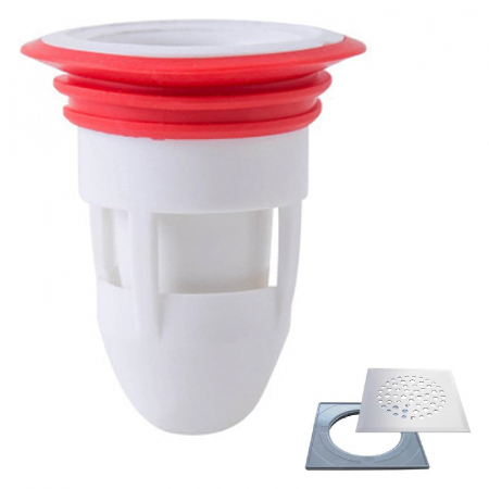 Set 2 + 2 GRATIS Buc Filtru Anti-Miros Canalizare Profesional SUPER TRENDS®, Pentru Sifonul Din Pardoseala, Sifon Chiuveta Sau Cada, Plastic, Ø45 mm, Corp Alb, Garnitura Rosie [7]