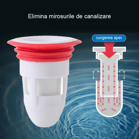 Set 2 + 2 GRATIS Buc Filtru Anti-Miros Canalizare Profesional SUPER TRENDS®, Pentru Sifonul Din Pardoseala, Sifon Chiuveta Sau Cada, Plastic, Ø45 mm, Corp Alb, Garnitura Rosie [3]