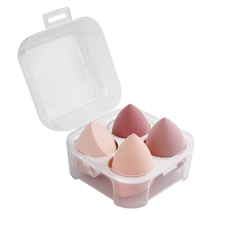 Ingrijire Personala - Set 4 Bureti de Machiaj SUPER TRENDS®, Roz, cu Cutie de Depozitare Din Plastic