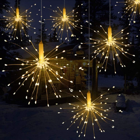 Casa & Gradina - Set 5 Bucati Instalatie Lumini Tip Foc de Artificii SUPER TRENDS®, 5x120 LED-uri, Impermeabila, cu Telecomanda, 8 Moduri de Iluminare, Lumina Calda, Transparent
