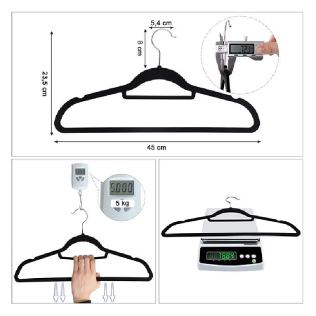 Set 5 Umerase Catifea, Antiderapante SUPER TRENDS®, Negru – Carlig Rotativ 360°, 0.6 cm Grosime, Design Slim & Multifunctional [1]