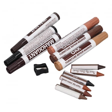 Set 6 Markere + 6 Creioane Pentru Reparat Mobila Profesionale SUPER TRENDS®, Ceara Naturala, Pentru Multiple Tipuri de Lemn, Multicolor [5]