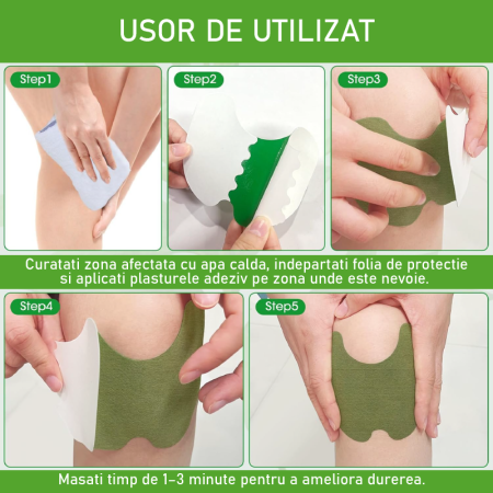 Set 120 Plasturi Din Plante Pentru Ameliorarea Durerii de Genunchi SUPER TRENDS®, cu Extract Natural de Pelin, Portabili, 13.50 x 10.00 x 0.20 cm, Verde [8]