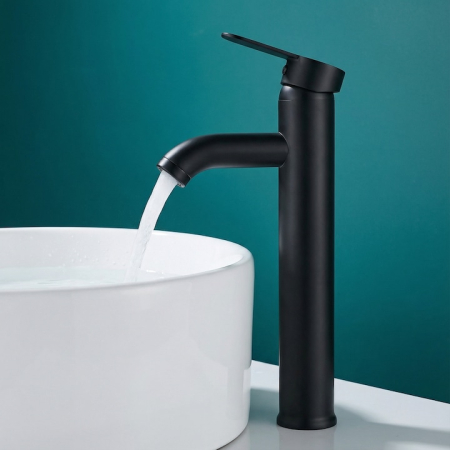 Set Baterie Chiuveta Baie Inalta Rotunda 30 Cm Negru Cu Finisaje Premium Si Racorduri Incluse + Burete Vileda Glitzi Pentru Curatare Eficienta, Set Accesorii Baie Design Modern [9]