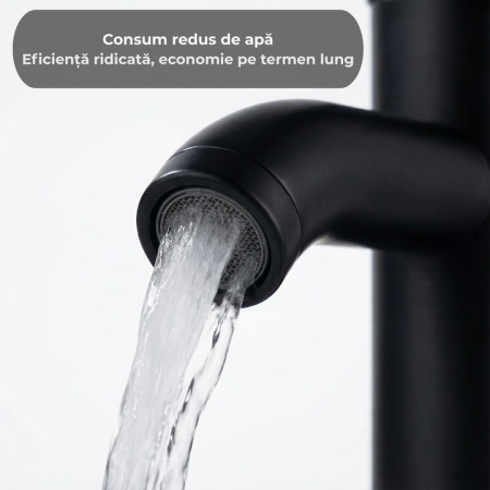 Set Baterie Chiuveta Baie Inalta Rotunda 30 Cm Negru Cu Finisaje Premium Si Racorduri Incluse + Burete Vileda Glitzi Pentru Curatare Eficienta, Set Accesorii Baie Design Modern [7]