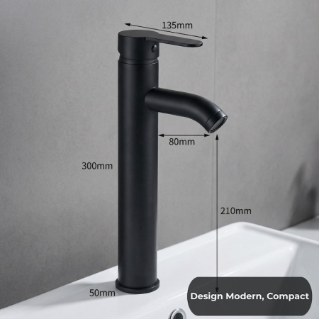 Set Baterie Chiuveta Baie Inalta Rotunda 30 Cm Negru Cu Finisaje Premium Si Racorduri Incluse + Burete Vileda Glitzi Pentru Curatare Eficienta, Set Accesorii Baie Design Modern [4]