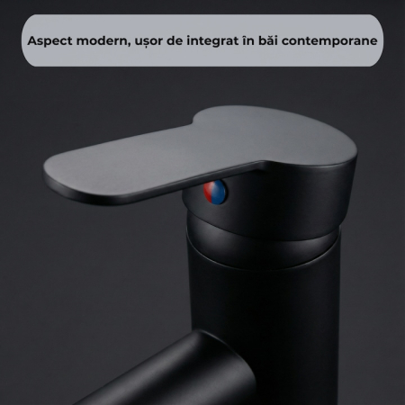 Set Baterie Chiuveta Baie Inalta Rotunda 30 Cm Negru Cu Finisaje Premium Si Racorduri Incluse + Burete Vileda Glitzi Pentru Curatare Eficienta, Set Accesorii Baie Design Modern [5]
