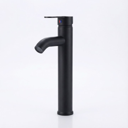 Set Baterie Chiuveta Baie Inalta Rotunda 30 Cm Negru Cu Finisaje Premium Si Racorduri Incluse + Burete Vileda Glitzi Pentru Curatare Eficienta, Set Accesorii Baie Design Modern [15]