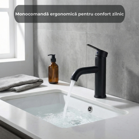 Set Baterie Chiuveta Baie Rotunda 17 Cm Negru Cu Finisaje Premium Si Racorduri Incluse + Burete Vileda Glitzi Pentru Curatare Eficienta, Set Accesorii Baie Si Curatenie, Design Modern, Utilizare Zilnica [4]