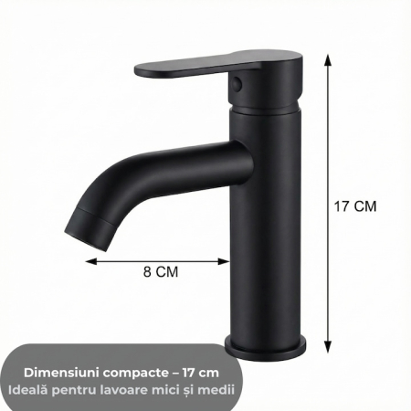 Set Baterie Chiuveta Baie Rotunda 17 Cm Negru Cu Finisaje Premium Si Racorduri Incluse + Burete Vileda Glitzi Pentru Curatare Eficienta, Set Accesorii Baie Si Curatenie, Design Modern, Utilizare Zilnica [1]