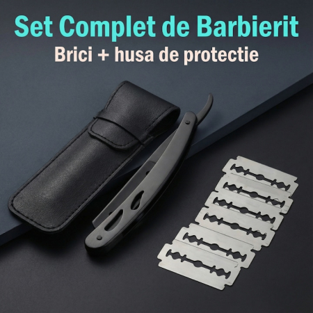 Set Brici Profesional Super Trends® Din Otel Inoxidabil Cu 10 Lame De Ras Si Husa Din Piele, Brici Clasic Pentru Barbierit, Brici Cu Lama InterSchimbabila Pentru Contur Barba, Set Brici Barbierit Portabil, Ideal Pentru Calatorii Si Salon, Culoare Negru [9]