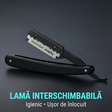 Brici Profesional Super Trends® Din Otel Inoxidabil Cu Husa Din Piele, Brici Barbierit Si Ras Pentru Barbati, Brici Clasic Cu Lama InterSchimbabila, Brici Barba Si Contur, Set Brici Barbierit Portabil, Ideal Pentru Calatorii, Culoare Negru [8]