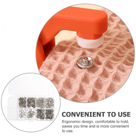 Set Cleste si 100 Bucati Capse Metalice 9.5 mm Premium SUPER TRENDS®, Pentru Cusut, Portocaliu, Capse Argintii [5]