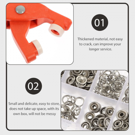 Set Cleste si 100 Bucati Capse Metalice 9.5 mm Premium SUPER TRENDS®, Pentru Cusut, Portocaliu, Capse Argintii [4]