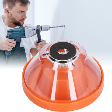 Set Colector de Praf Pentru Burghiu SUPER TRENDS®, Forma de Bol, Din PVC, cu Burete Antiderapant, 10x15x22 cm, Portocaliu [3]